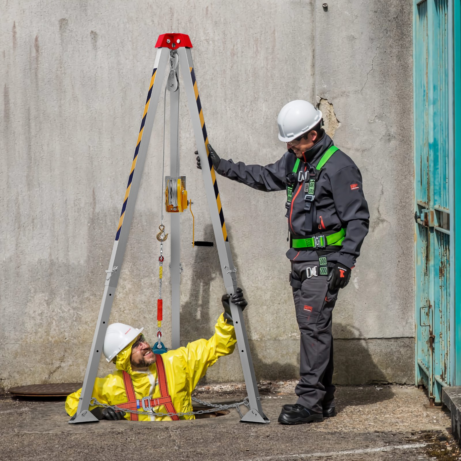 VEVOR Confined Space Tripod Kit, 544 kg Winch, Confined Space Tripod 2.13 m Legs and 30 m Cable, Confined Space Rescue Tripod 10 m Fall Protection, Harness, Storage Bag for Traditional Confined Spaces