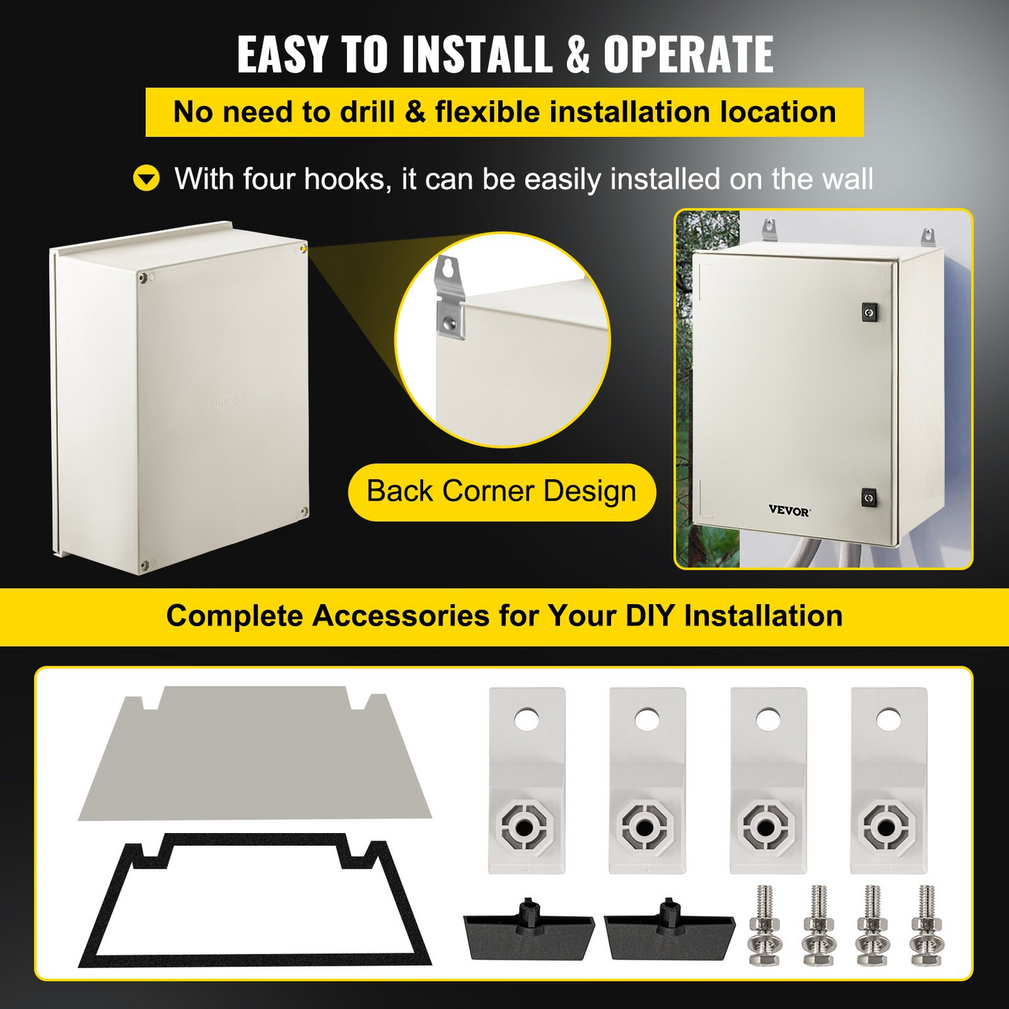 VEVOR Fiberglass Enclosure Electrical Enclosure Box 23.6 x 19.7 x9.1" Wall Mount