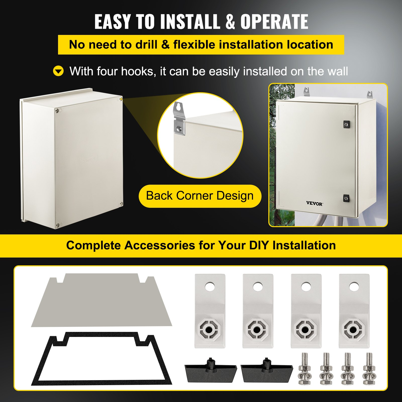 VEVOR Fiberglass Enclosure Electrical Enclosure Box 23.6 x 19.7 x9.1" Wall Mount