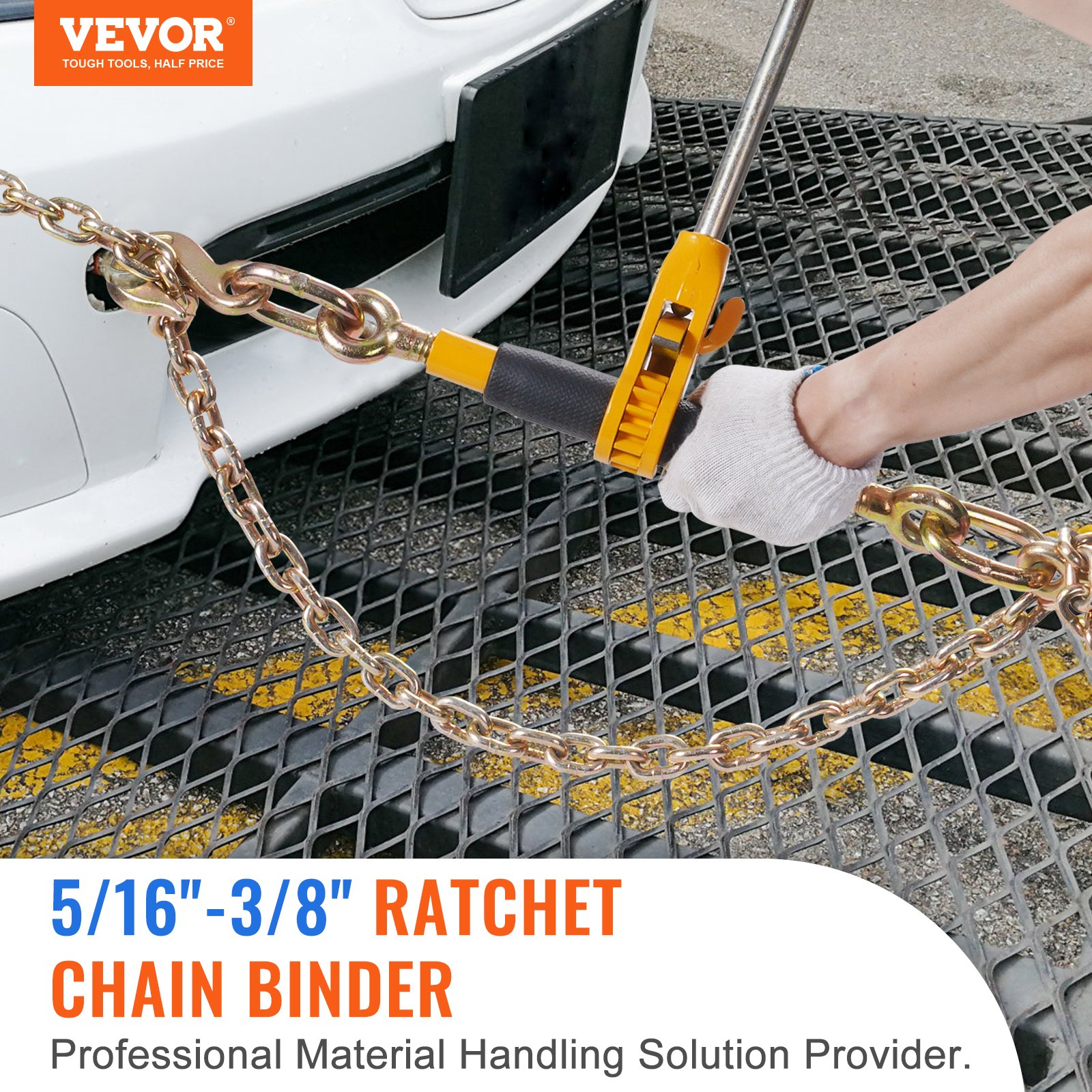 VEVOR Ratchet Chain Binder, 0.8 - 0.9 cm Heavy Duty Load Binders, with G80 Chains 3220 kg Secure Load Limit, Labor-saving Anti-skid Handle, Tie Down Hauling Chain Binders for Flatbed Truck Trailer, 4 P