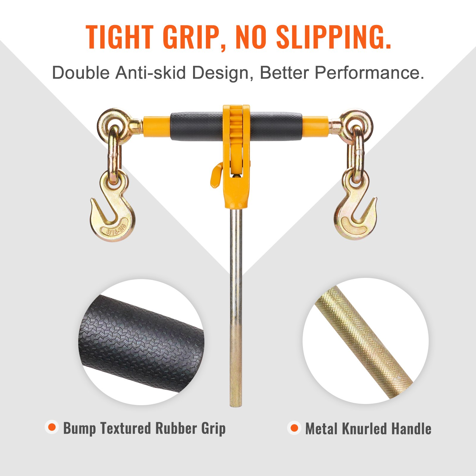 VEVOR Ratchet Chain Binder, 0.8 - 0.9 cm Heavy Duty Load Binders, with G80 Chains 3220 kg Secure Load Limit, Labor-saving Anti-skid Handle, Tie Down Hauling Chain Binders for Flatbed Truck Trailer, 4 P