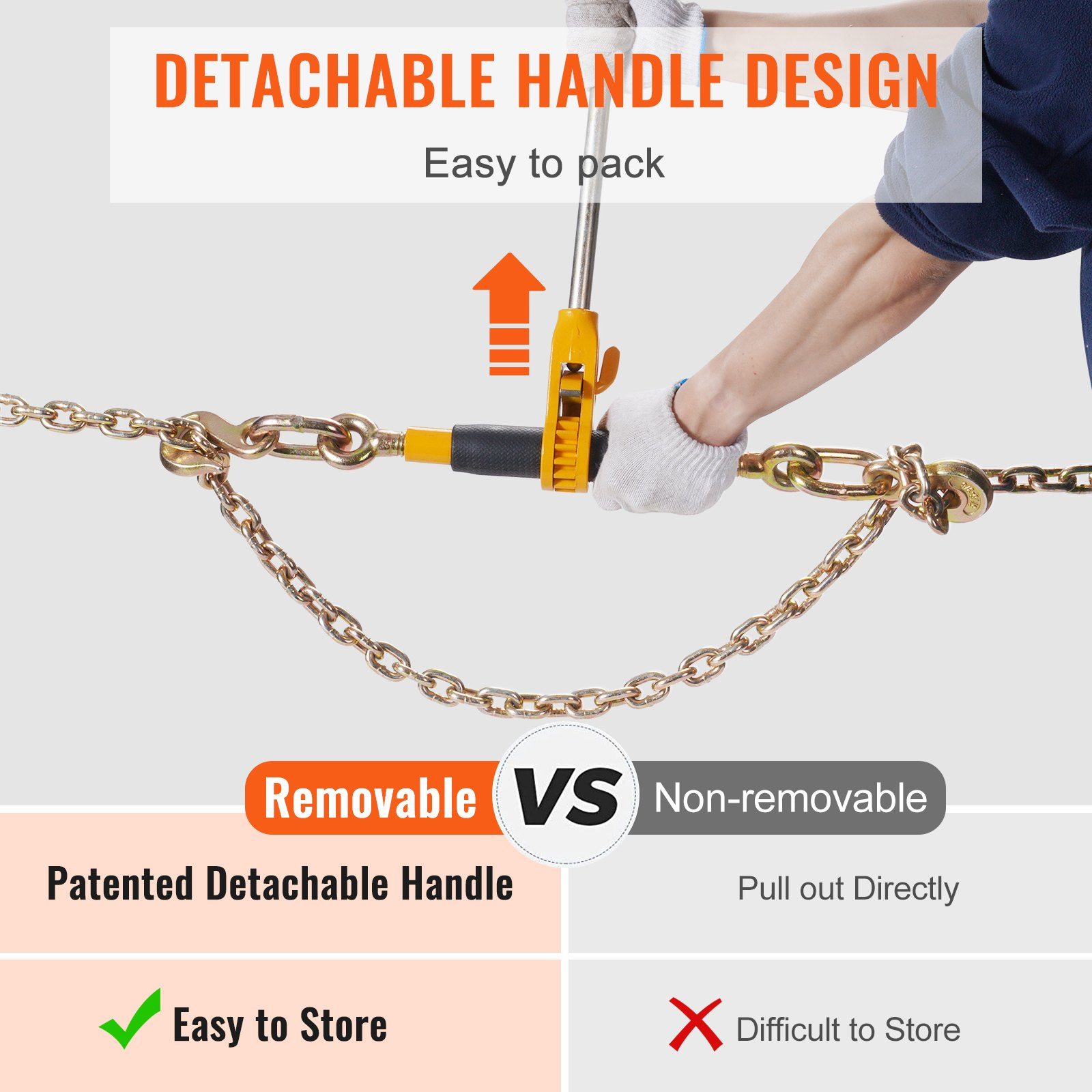 VEVOR Ratchet Chain Binder, 0.8 - 0.9 cm Heavy Duty Load Binders, with G80 Chains 3220 kg Secure Load Limit, Labor-saving Anti-skid Handle, Tie Down Hauling Chain Binders for Flatbed Truck Trailer, 4 P