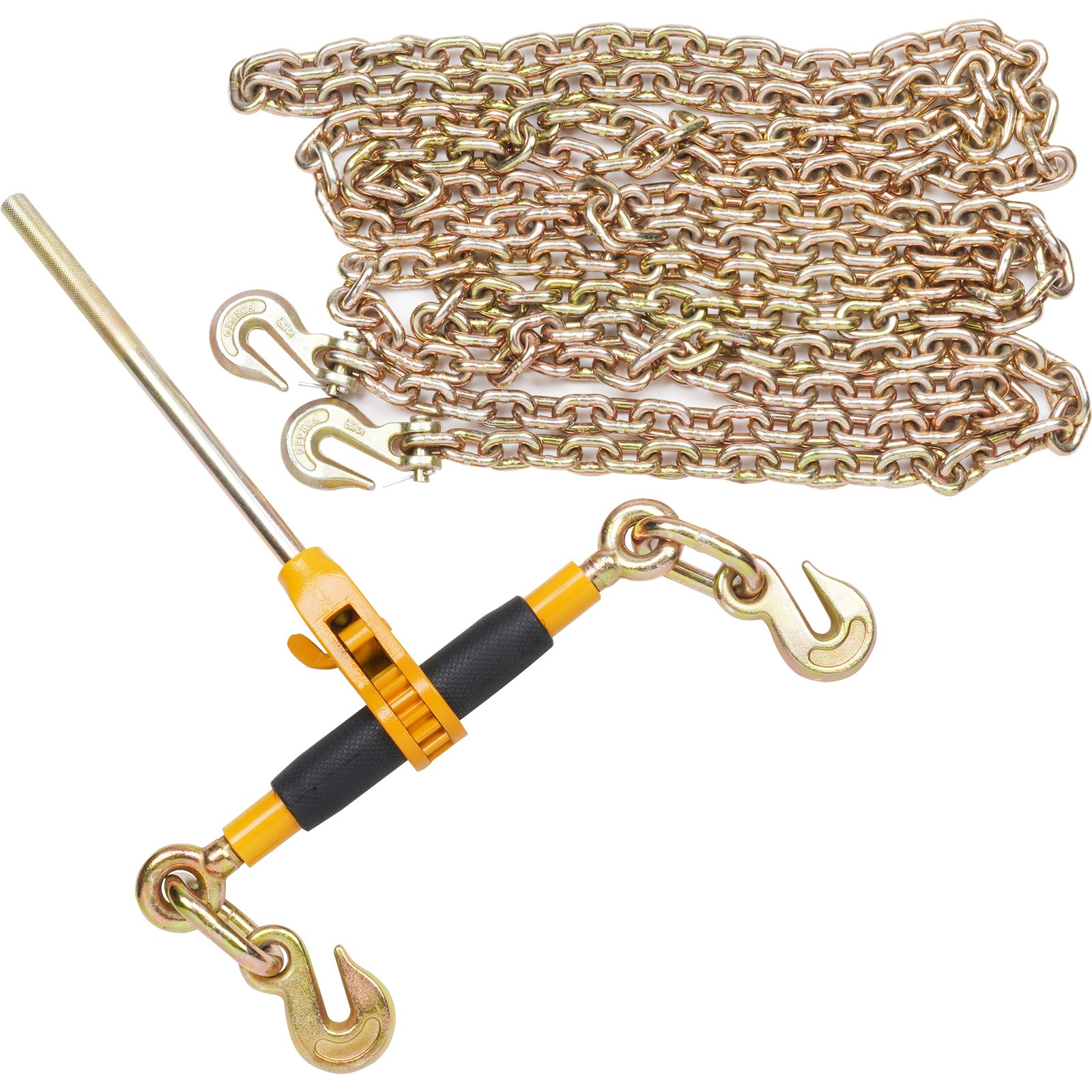 VEVOR Ratchet Chain Binder, 0.8 - 0.9 cm Heavy Duty Load Binders, with G80 Chains 3220 kg Secure Load Limit, Labor-saving Anti-skid Handle, Tie Down Hauling Chain Binders for Flatbed Truck Trailer, 4 P