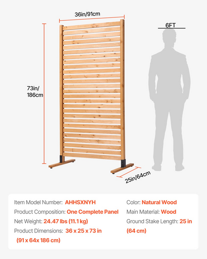 VEVOR Wooden Privacy Screen 36" x 76" Freestanding Outdoor Privacy Screen
