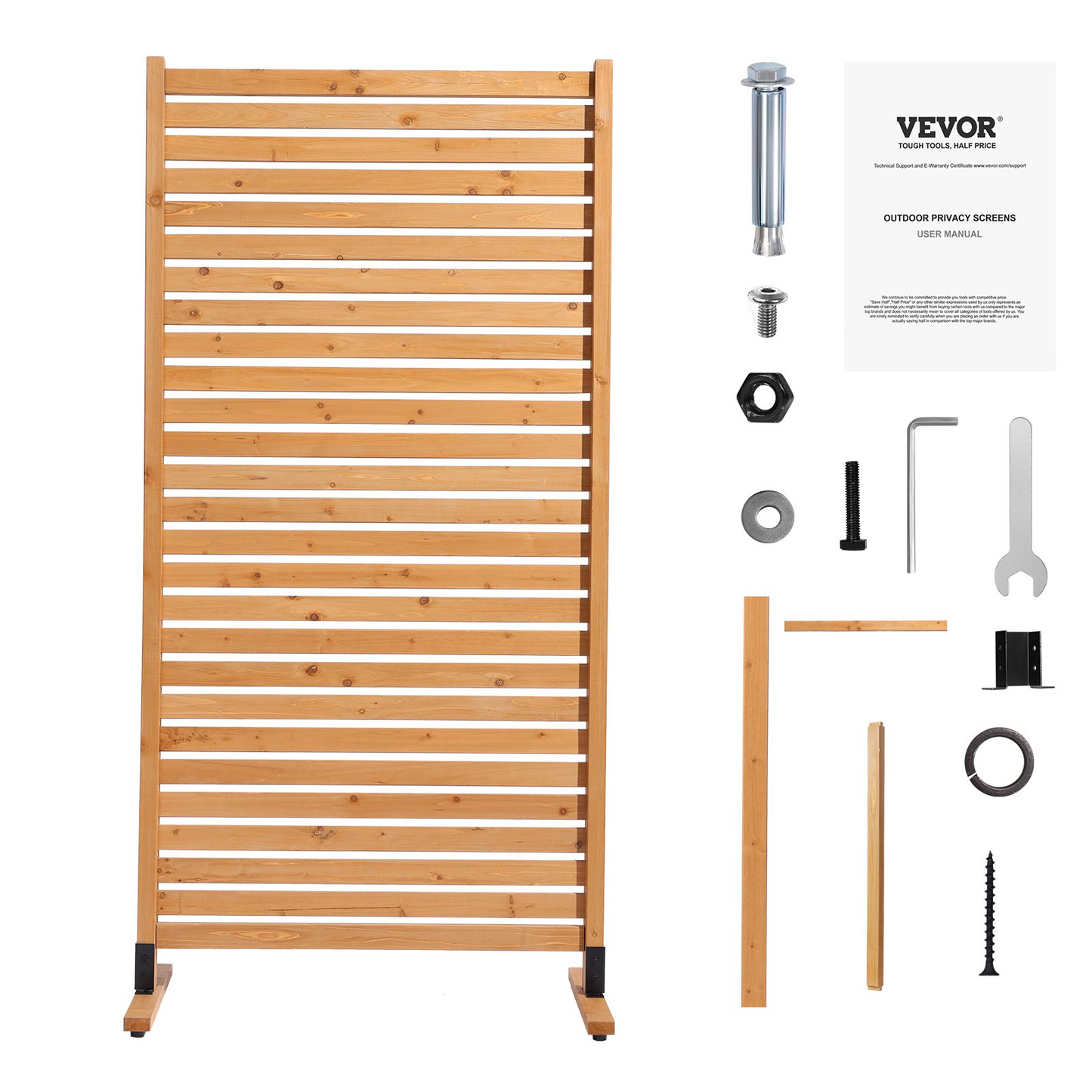 VEVOR Wooden Privacy Screen 36" x 76" Freestanding Outdoor Privacy Screen