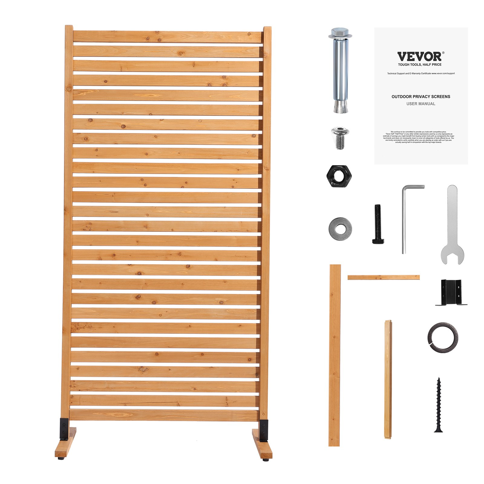 VEVOR Wooden Privacy Screen 36" x 76" Freestanding Outdoor Privacy Screen