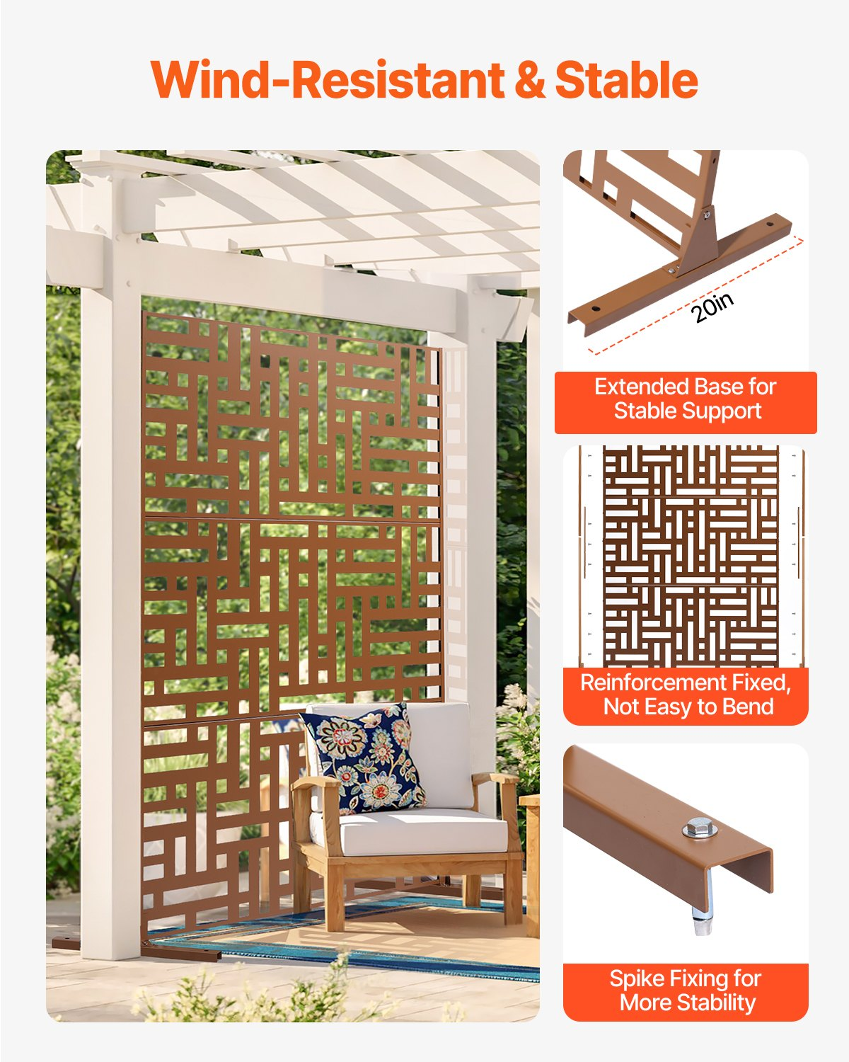 VEVOR Metal Privacy Screen 36" x 72" Outdoor Privacy Screens & Panels Brown