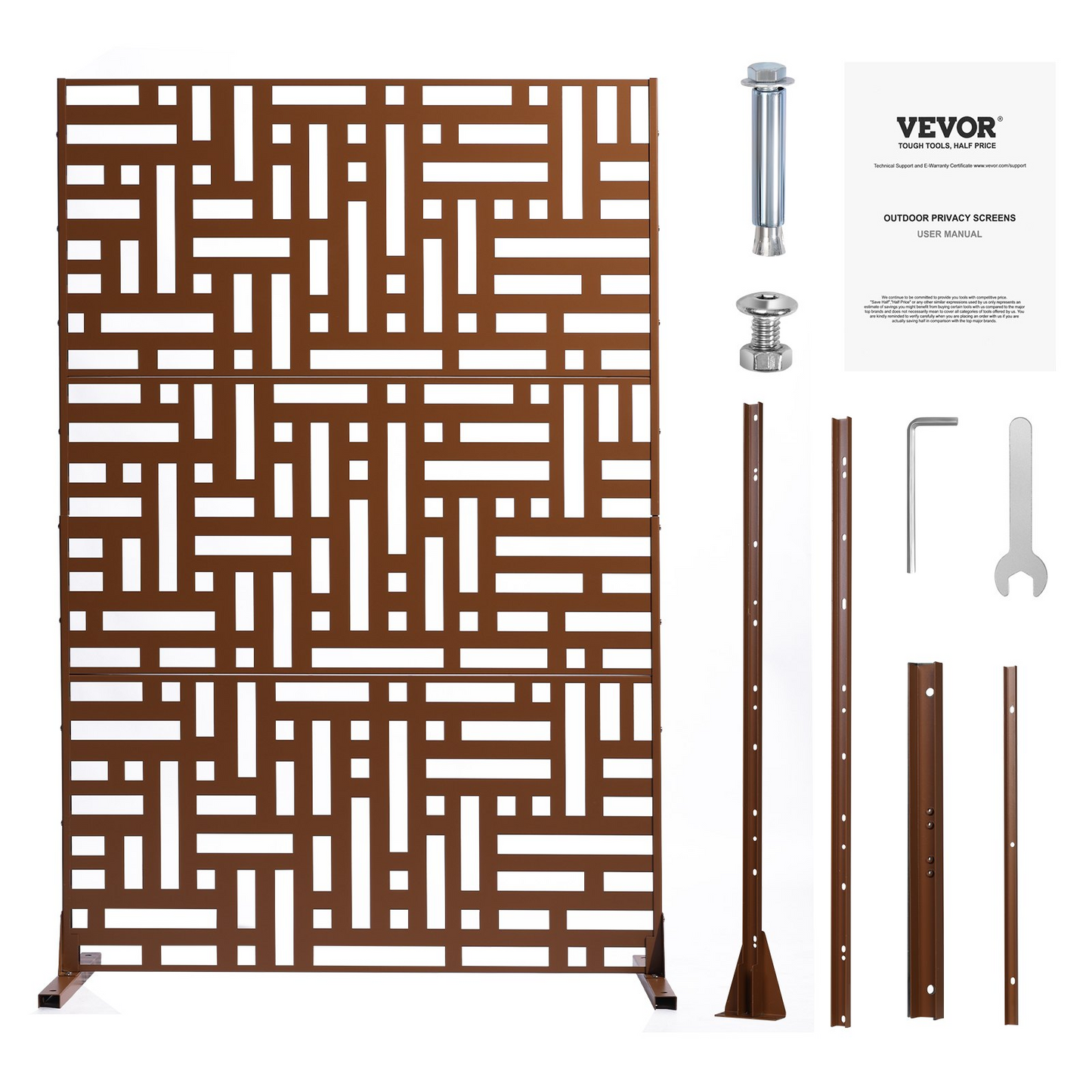 VEVOR Metal Privacy Screen 36" x 72" Outdoor Privacy Screens & Panels Brown