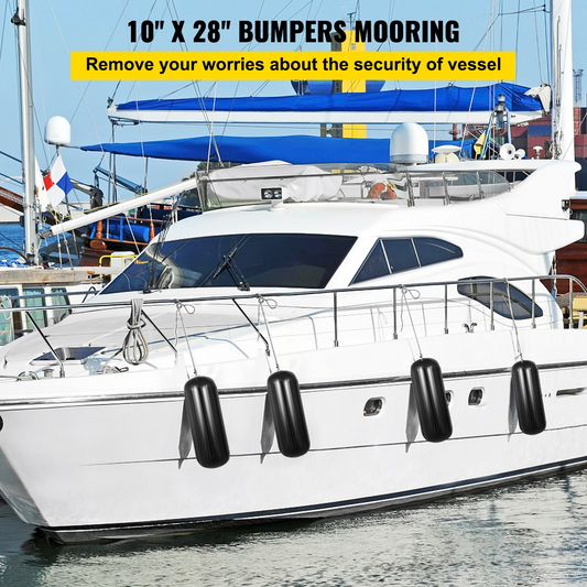 VEVOR 4 Ribbed Boat Fenders 10"x28" Black Center Hole Bumpers Mooring Protection
