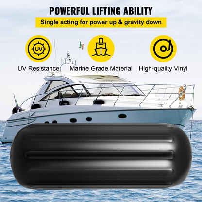 VEVOR 4 Ribbed Boat Fenders 10"x28" Black Center Hole Bumpers Mooring Protection
