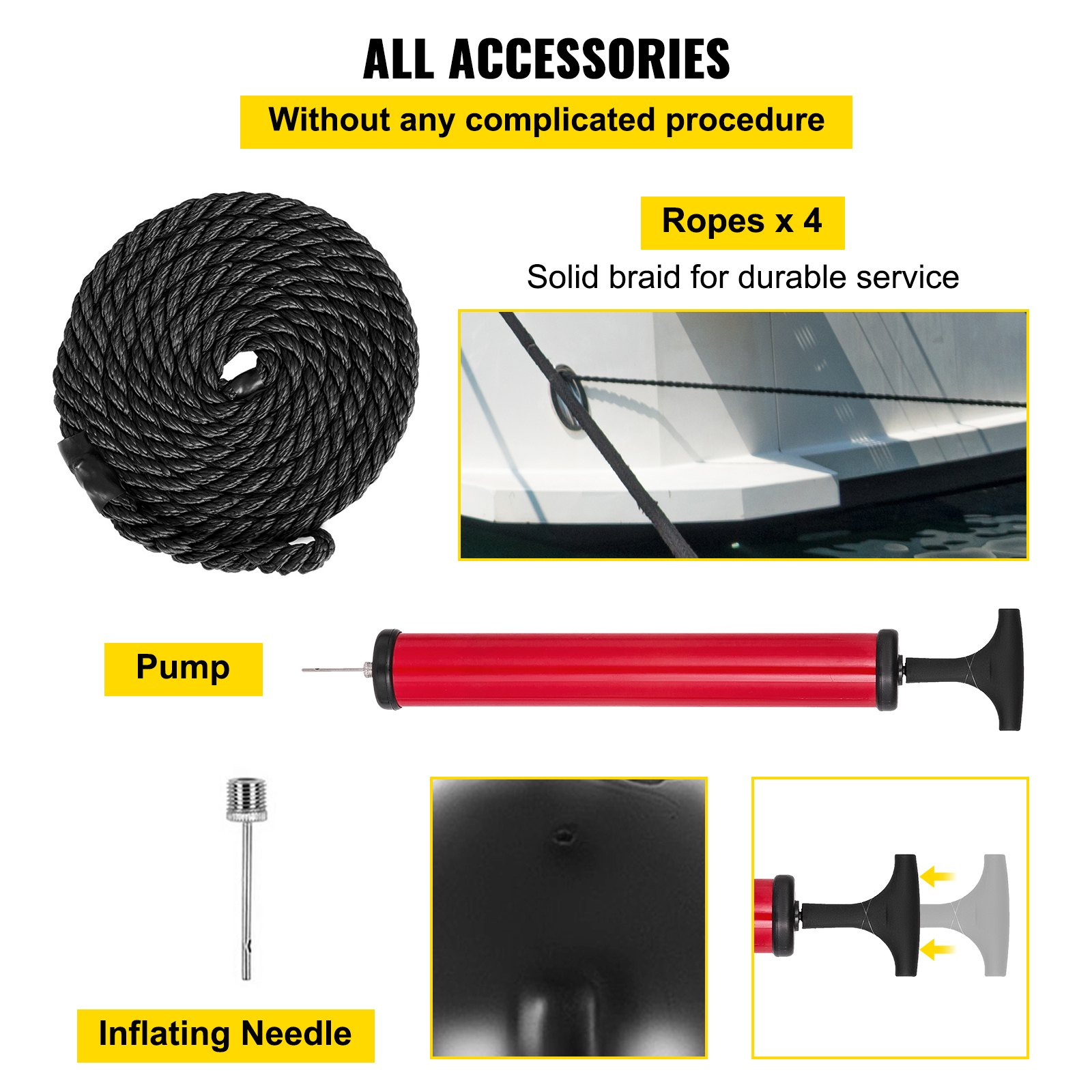 VEVOR 4 Ribbed Boat Fenders 10"x28" Black Center Hole Bumpers Mooring Protection