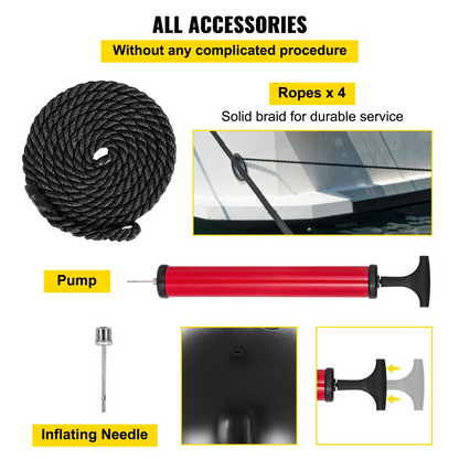 VEVOR 4 Ribbed Boat Fenders 10"x28" Black Center Hole Bumpers Mooring Protection