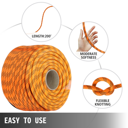 VEVOR Polyester Rope 9/16" x 200' Load and Pulling Rope 8600lb Breaking Strength