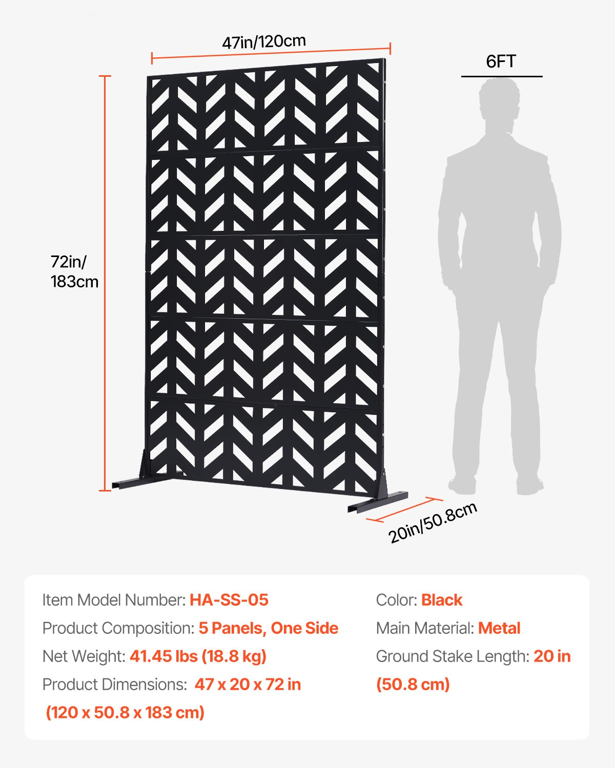VEVOR Metal Privacy Screen 47" x 72" Freestanding Outdoor Privacy Screens