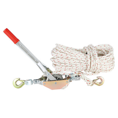 VEVOR Rope Puller, 3/4 Ton (750 kg) Pulling Capacity, with 30.48 m of 1.52 cm dia. Rope, 2 Hook, Come Along Winch, Heavy Duty Ratchet Power Puller Tool for Moving Boats, Securing Items, Transporting Logs