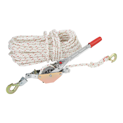 VEVOR Rope Puller, 3/4 Ton (750 kg) Pulling Capacity, with 30.48 m of 1.52 cm dia. Rope, 2 Hook, Come Along Winch, Heavy Duty Ratchet Power Puller Tool for Moving Boats, Securing Items, Transporting Logs