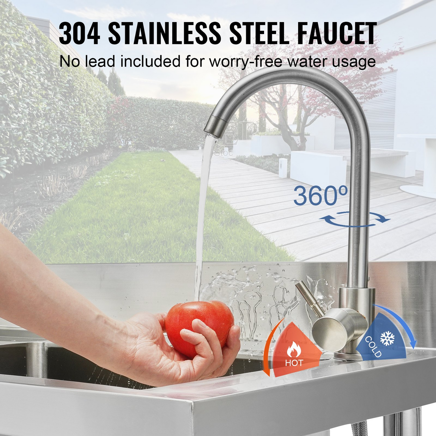 VEVOR Stainless Steel Utility Sink, Free Standing Single Bowl Commercial Kitchen Sink Set w/Workbench, 100.1 x 48.5 x 95 cm Commercial Single Bowl Sinks for Garage, Restaurant, Laundry, NSF Certified