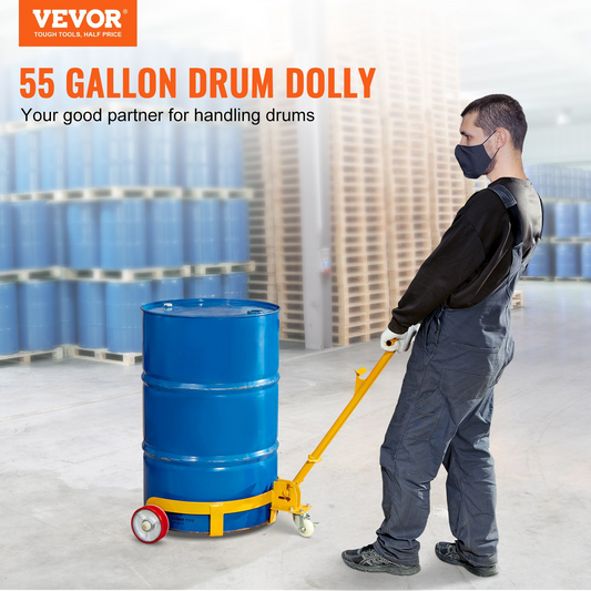 VEVOR 208.2 L Drum Dolly, 544.3 kg Load Capacity, Barrel Dolly Cart Drum Caddy Round Dolly Steel Low Profile, Heavy Duty Steel Frame with Adjustable Handle 3 Wheels, for Workshop Factory Warehouse