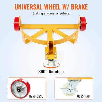 VEVOR 208.2 L Drum Dolly, 544.3 kg Load Capacity, Barrel Dolly Cart Drum Caddy Round Dolly Steel Low Profile, Heavy Duty Steel Frame with Adjustable Handle 3 Wheels, for Workshop Factory Warehouse