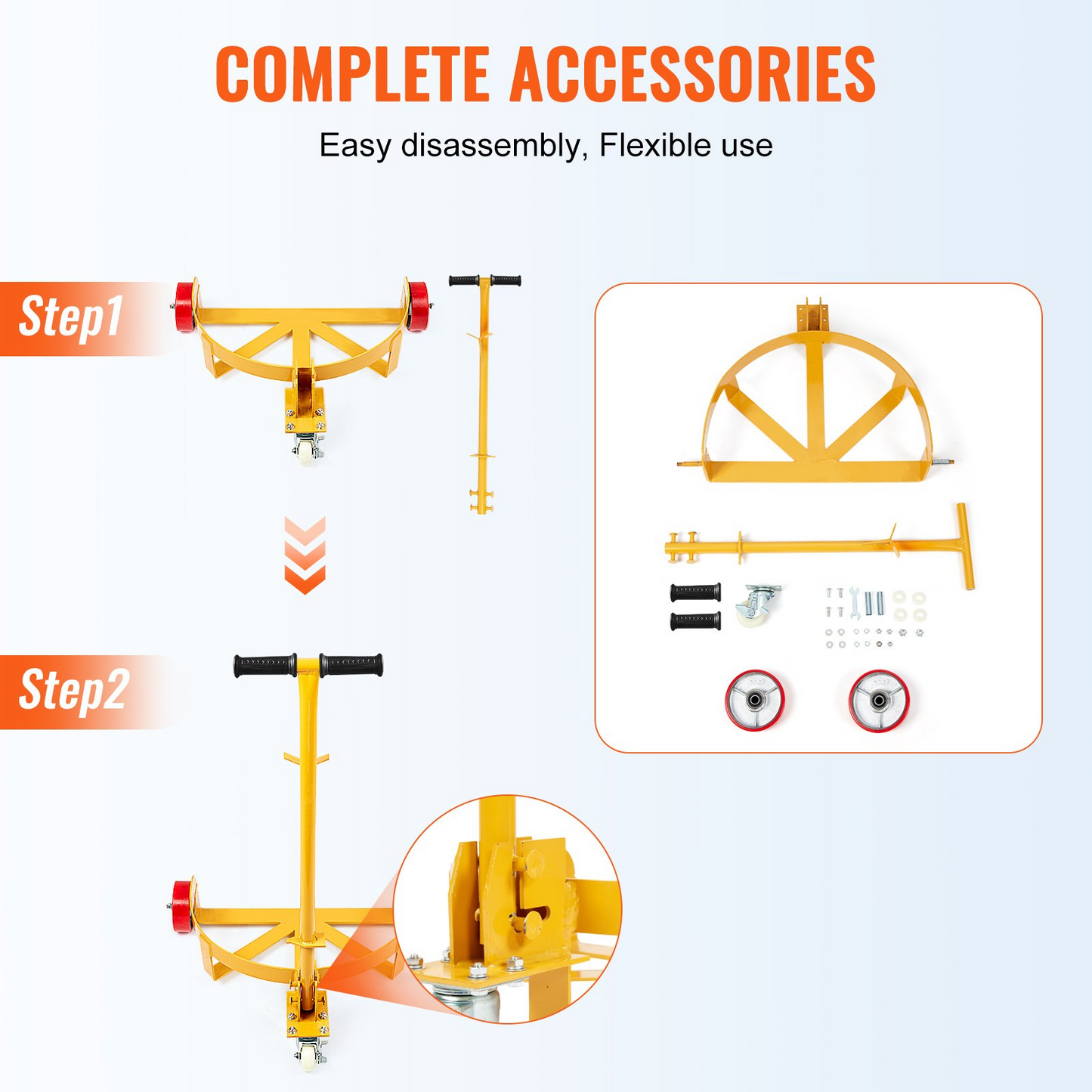 VEVOR 208.2 L Drum Dolly, 544.3 kg Load Capacity, Barrel Dolly Cart Drum Caddy Round Dolly Steel Low Profile, Heavy Duty Steel Frame with Adjustable Handle 3 Wheels, for Workshop Factory Warehouse