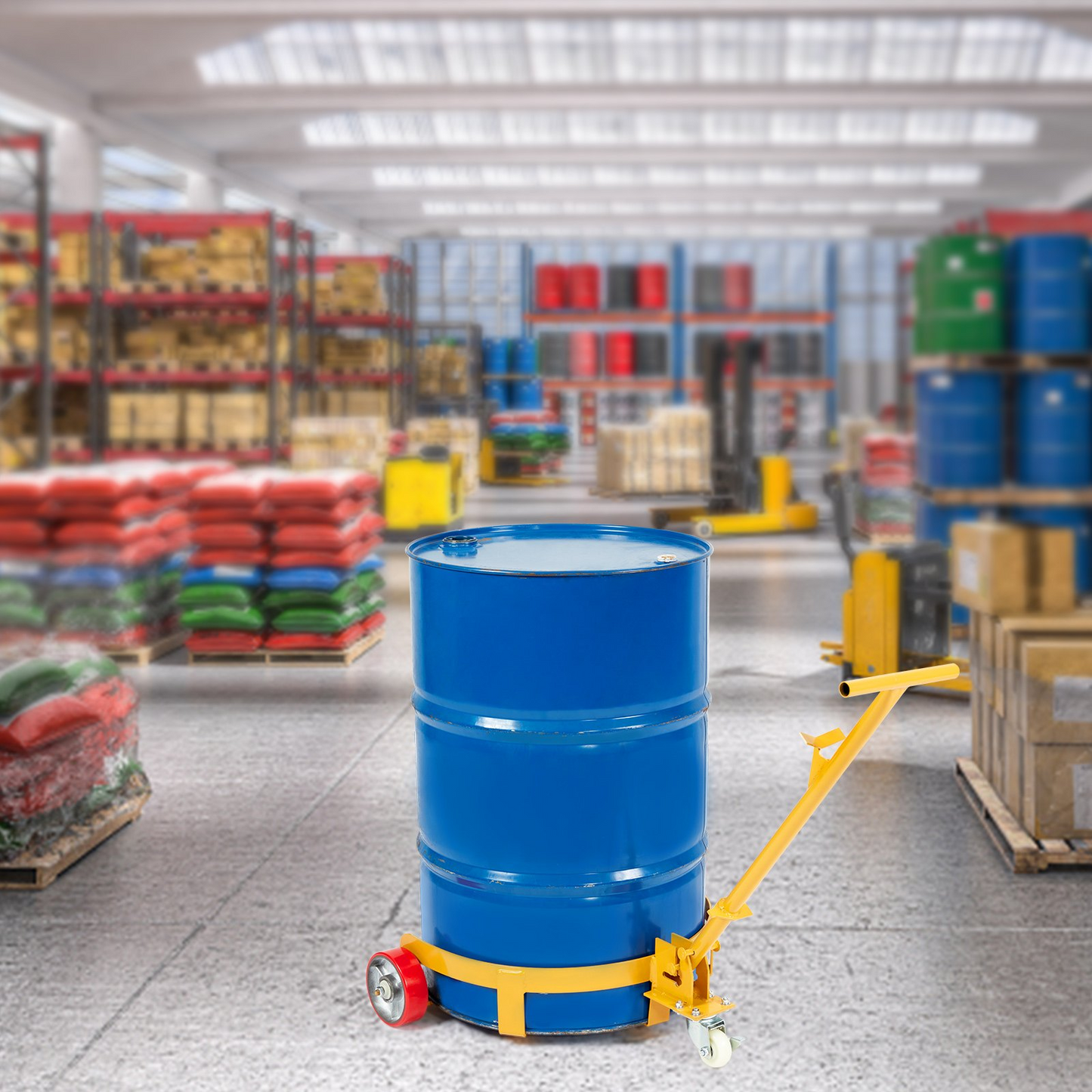 VEVOR 208.2 L Drum Dolly, 544.3 kg Load Capacity, Barrel Dolly Cart Drum Caddy Round Dolly Steel Low Profile, Heavy Duty Steel Frame with Adjustable Handle 3 Wheels, for Workshop Factory Warehouse