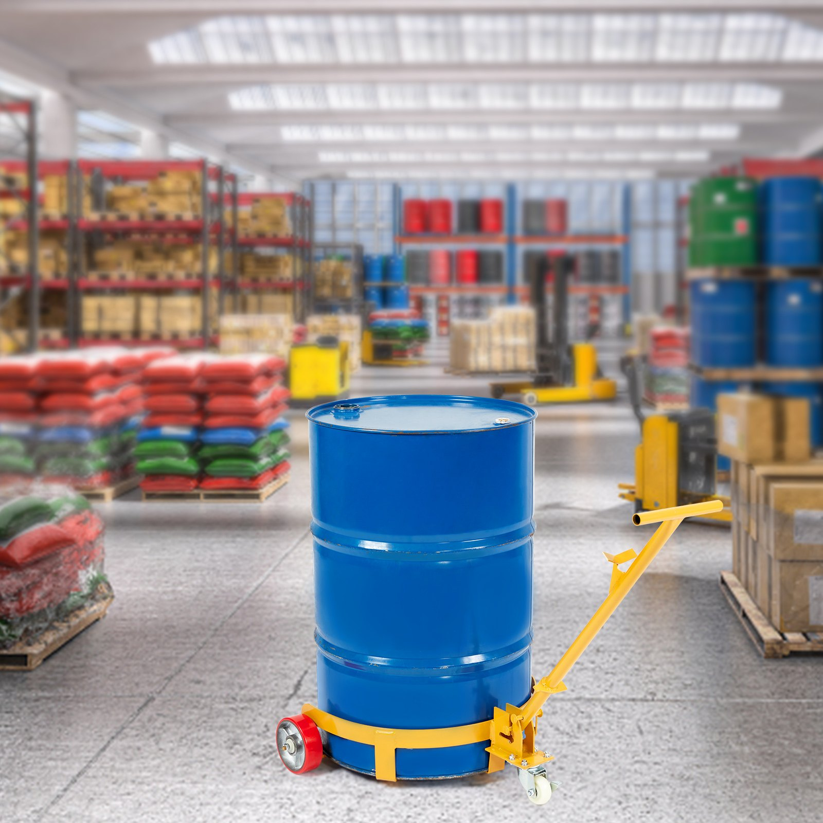 VEVOR 208.2 L Drum Dolly, 544.3 kg Load Capacity, Barrel Dolly Cart Drum Caddy Round Dolly Steel Low Profile, Heavy Duty Steel Frame with Adjustable Handle 3 Wheels, for Workshop Factory Warehouse