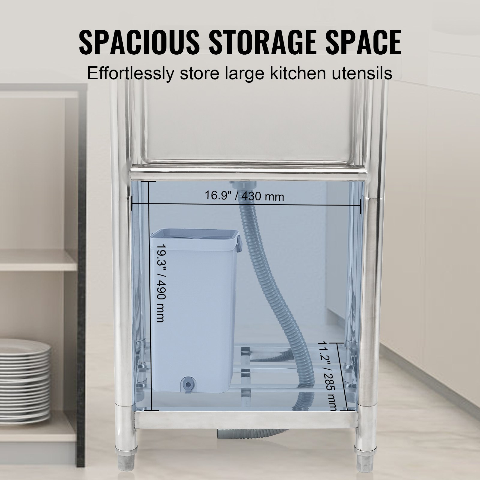 VEVOR Stainless Steel Utility Sink, 1 Compartment Free Standing Small Sink Include Faucet & legs, 40.6 x 33 x 22.1 cm Commercial Single Bowl Sinks for Garage, Restaurant, Kitchen, Laundry, NSF Certified