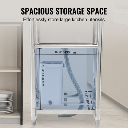VEVOR Stainless Steel Utility Sink, 1 Compartment Free Standing Small Sink Include Faucet & legs, 40.6 x 33 x 22.1 cm Commercial Single Bowl Sinks for Garage, Restaurant, Kitchen, Laundry, NSF Certified
