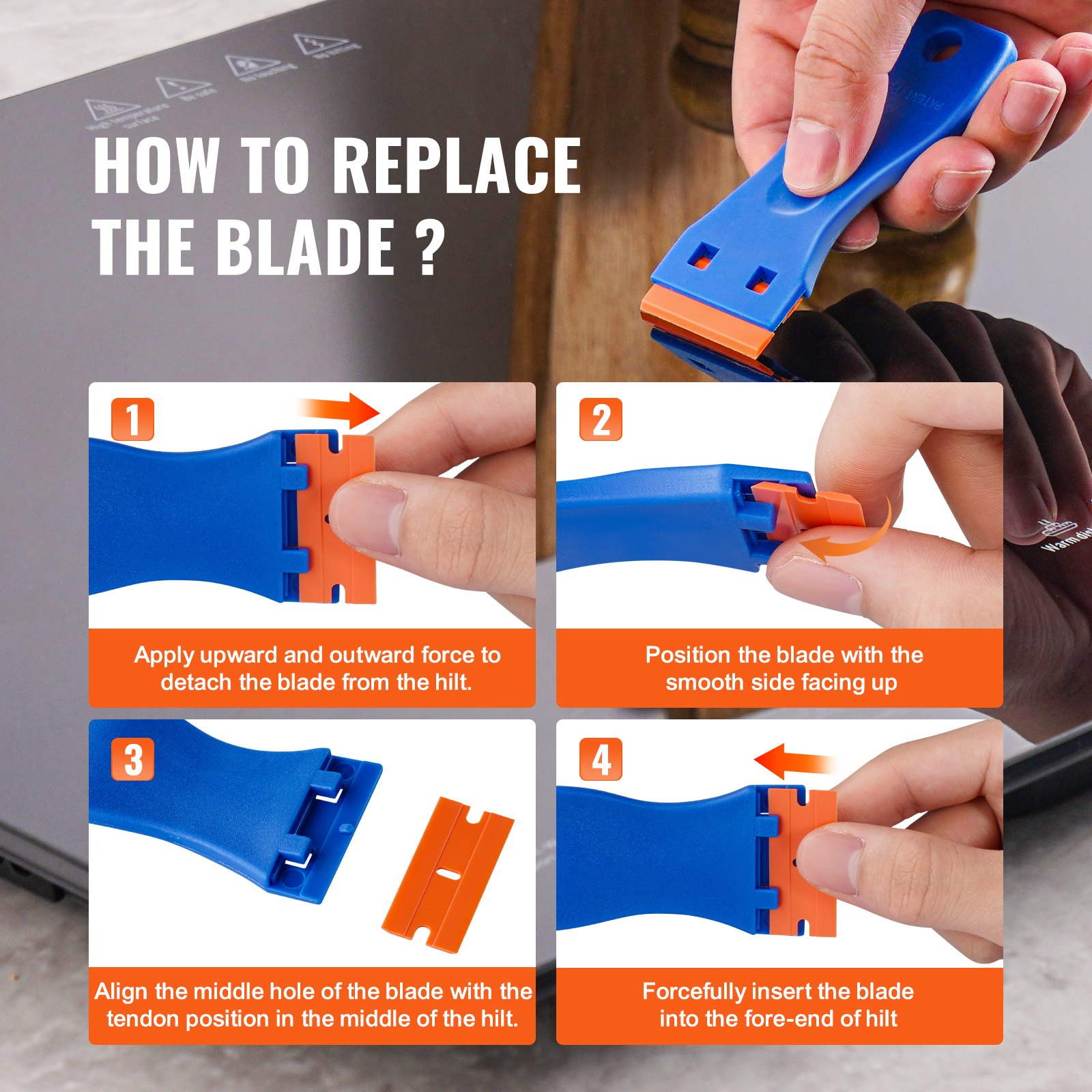 VEVOR Plastic Razor Blade Scraper 2PCS Scraper Tool 120PCS POM Plastic Blades
