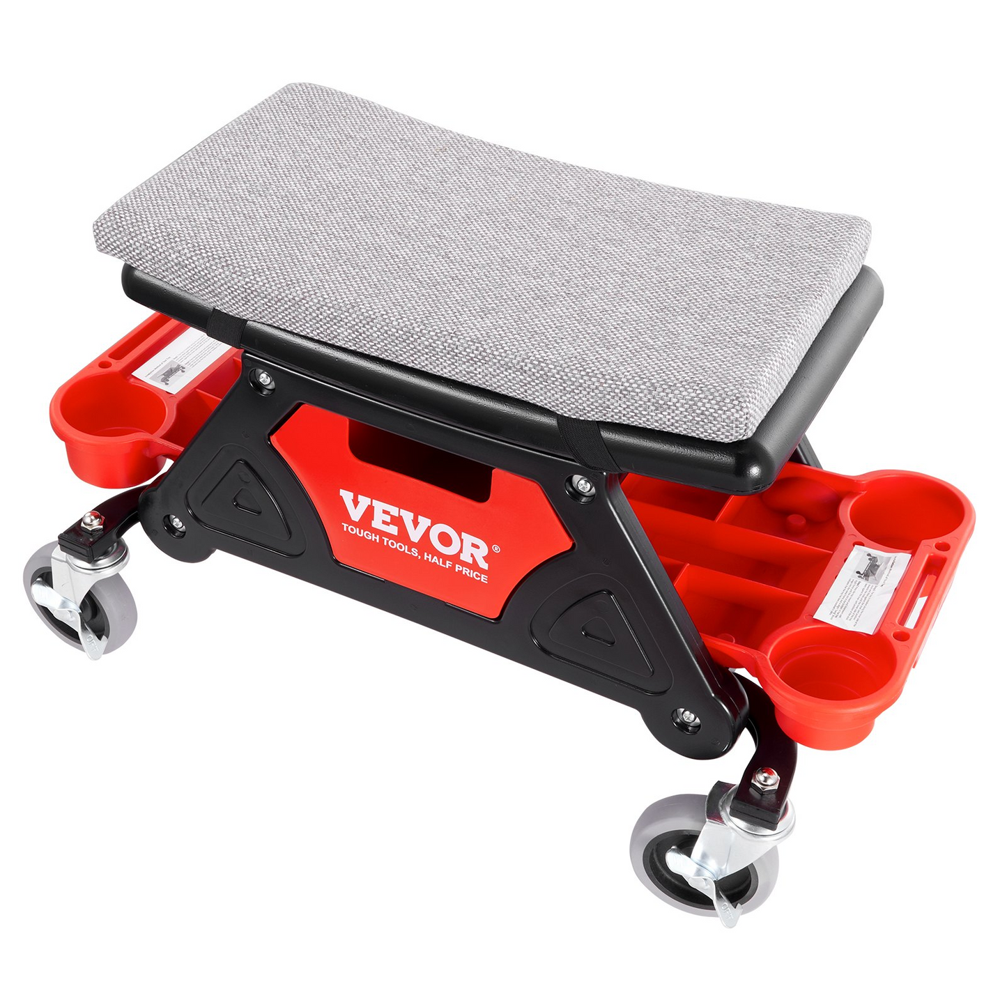 VEVOR Mechanics Stool, 136.1kg Capacity Rolling Mechanic Seat with 10.2cm Wheels, Three Slide-Out Tool Trays and Drawer, Heavy Duty Roller Creeper Seat for Home Garage DIY Automotive