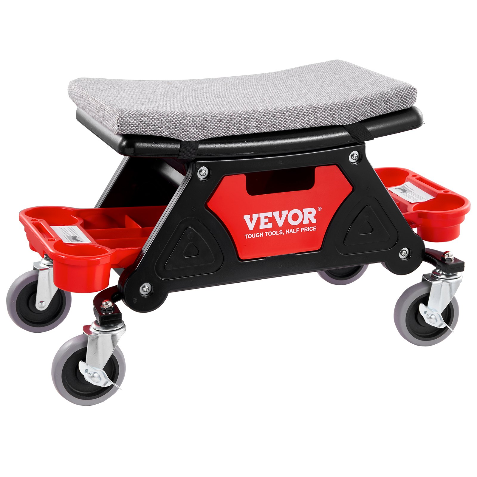 VEVOR Mechanics Stool, 136.1kg Capacity Rolling Mechanic Seat with 10.2cm Wheels, Three Slide-Out Tool Trays and Drawer, Heavy Duty Roller Creeper Seat for Home Garage DIY Automotive