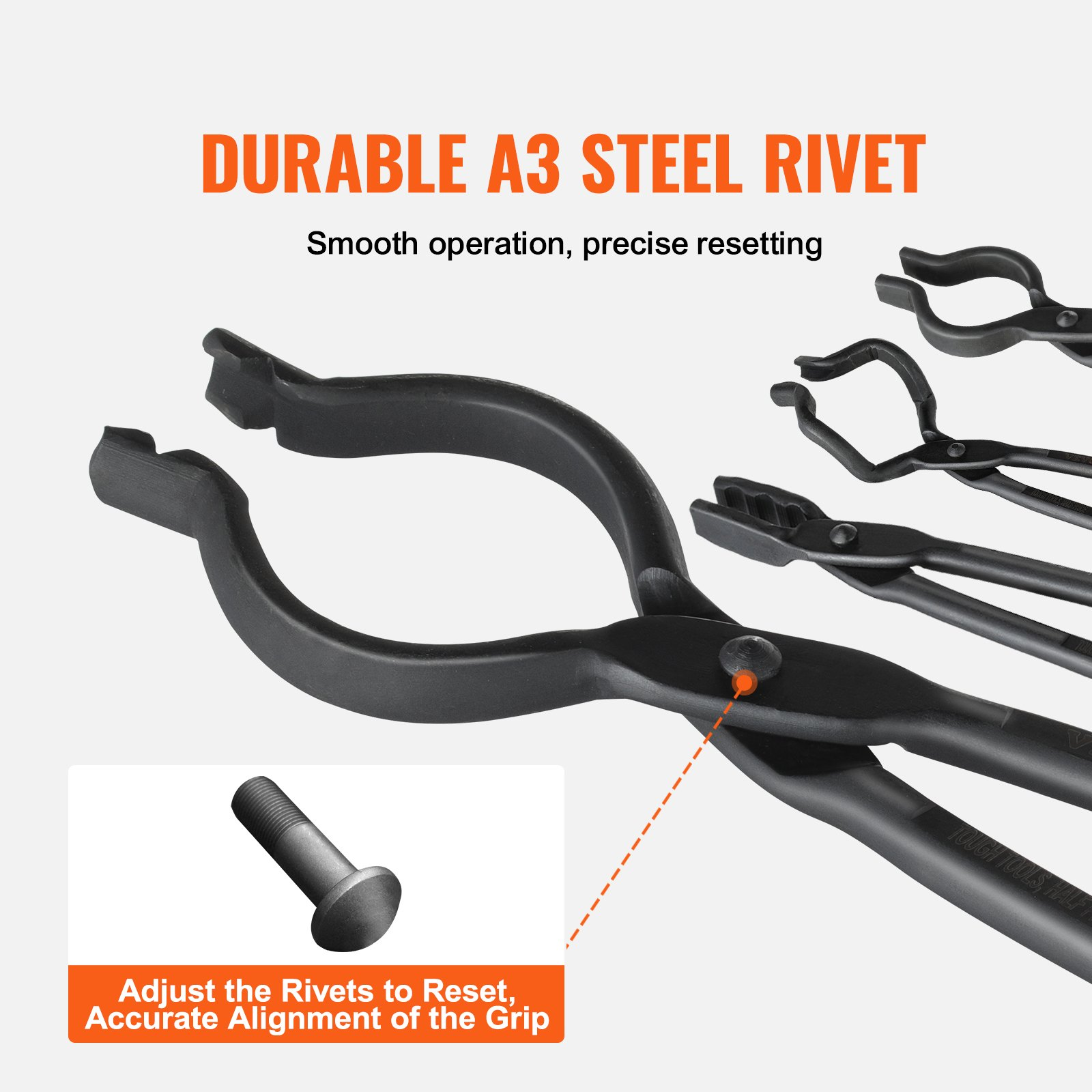 VEVOR Blacksmith Tongs, 45.7 cm 4 PCS, V-Bit Bolt Tongs, Wolf Jaw Tongs, Z V-Bit Tongs and Gripping Tongs, Carbon Steel Forge Tongs with A3 Steel Rivets, for Beginner and Seasoned Blacksmiths, Bladesmiths