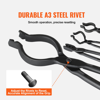 VEVOR Blacksmith Tongs, 45.7 cm 4 PCS, V-Bit Bolt Tongs, Wolf Jaw Tongs, Z V-Bit Tongs and Gripping Tongs, Carbon Steel Forge Tongs with A3 Steel Rivets, for Beginner and Seasoned Blacksmiths, Bladesmiths