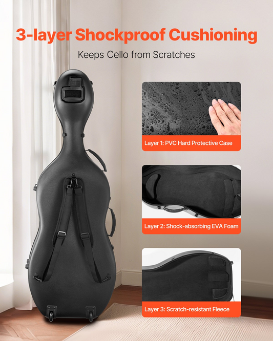 VEVOR Portable Composite Carbon Fiber 4/4 Full Size Cello Case Carrying Bag