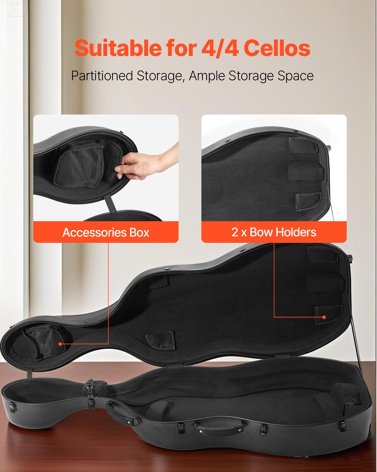 VEVOR Portable Composite Carbon Fiber 4/4 Full Size Cello Case Carrying Bag