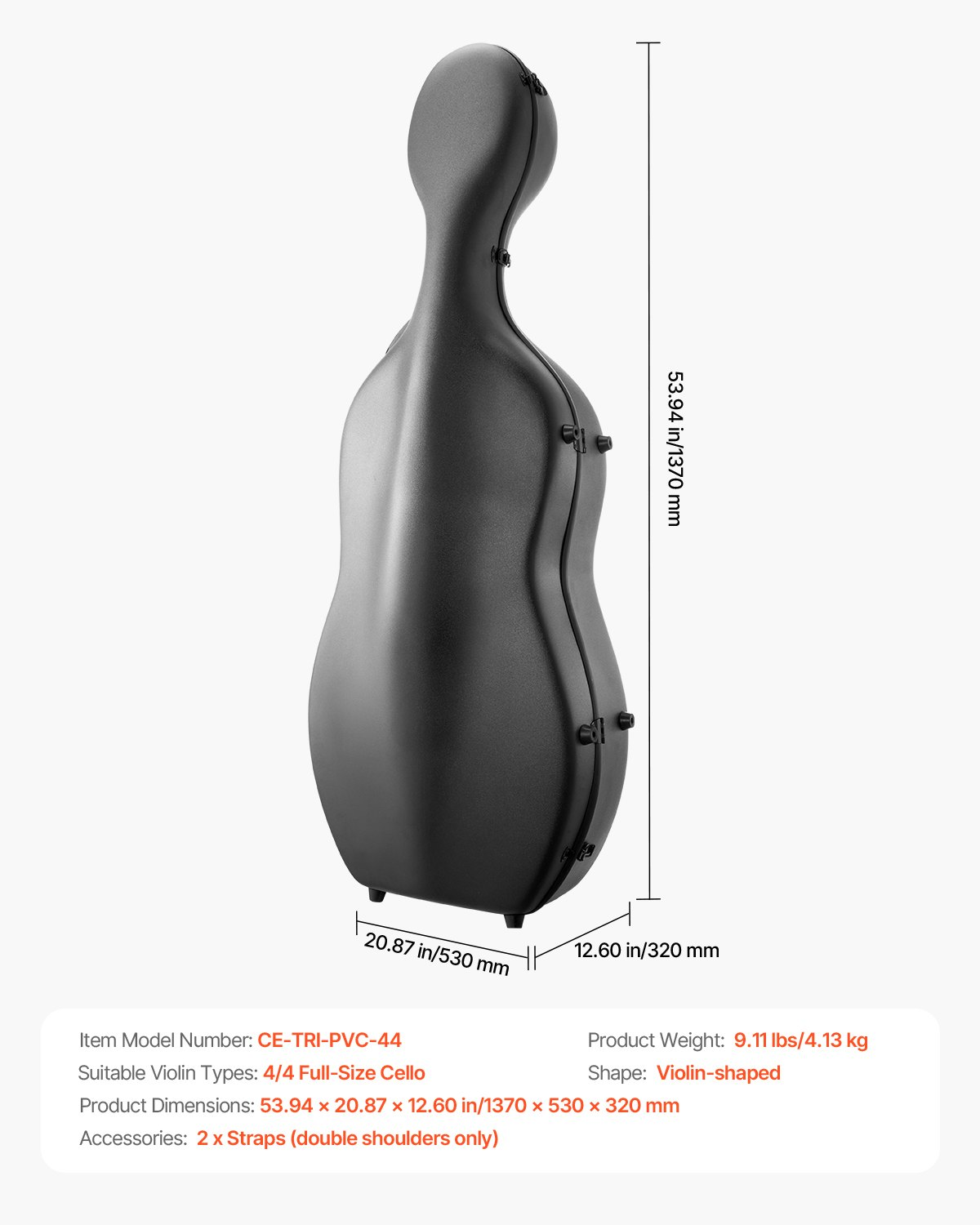 VEVOR Portable Composite Carbon Fiber 4/4 Full Size Cello Case Carrying Bag