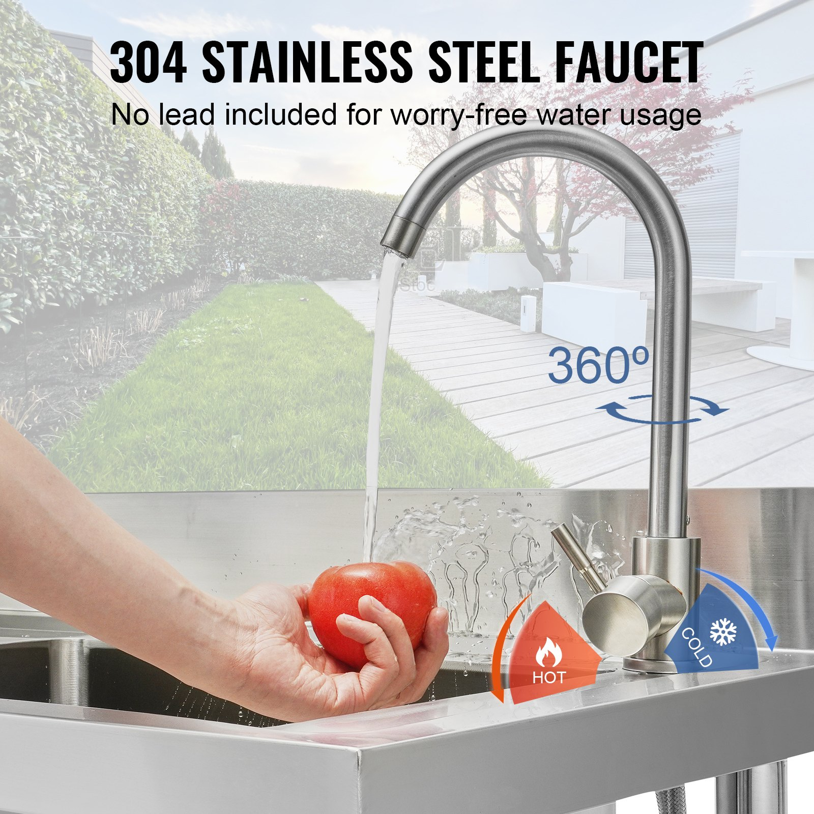 VEVOR Stainless Steel Utility Sink, 1 Compartment Free Standing Small Sink w/Workbench Faucet & legs, 119.88 x 50.04 x 95 cm Commercial Single Bowl Sinks for Garage, Restaurant, Laundry, NSF Certified