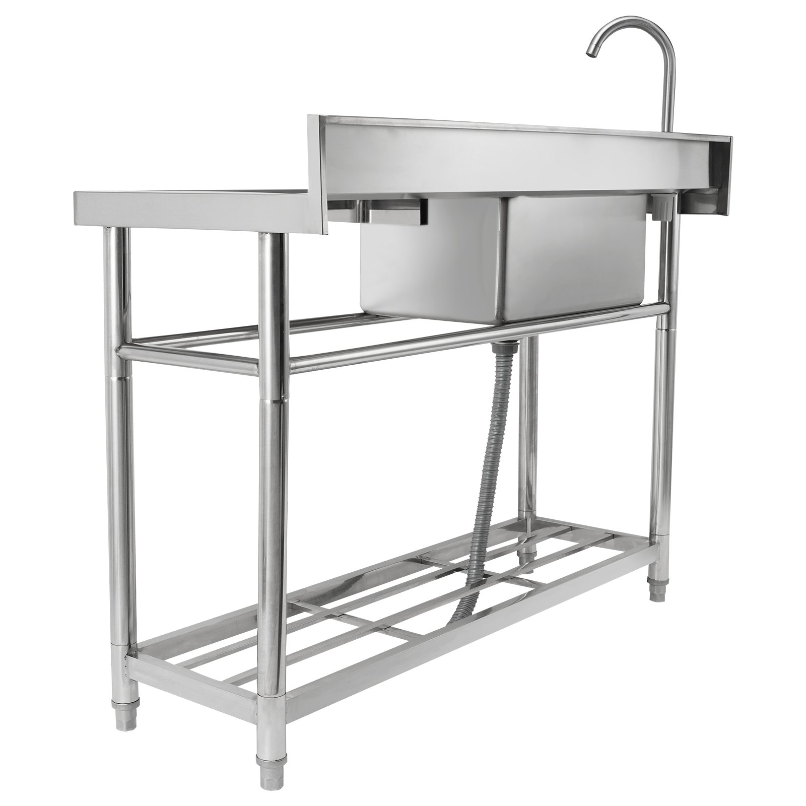 VEVOR Stainless Steel Utility Sink, Free Standing Single Bowl Commercial Kitchen Sink Set w/Workbench, 119.4 x 50 x 95 cm Commercial Single Bowl Sinks for Garage, Restaurant, Laundry, NSF Certified
