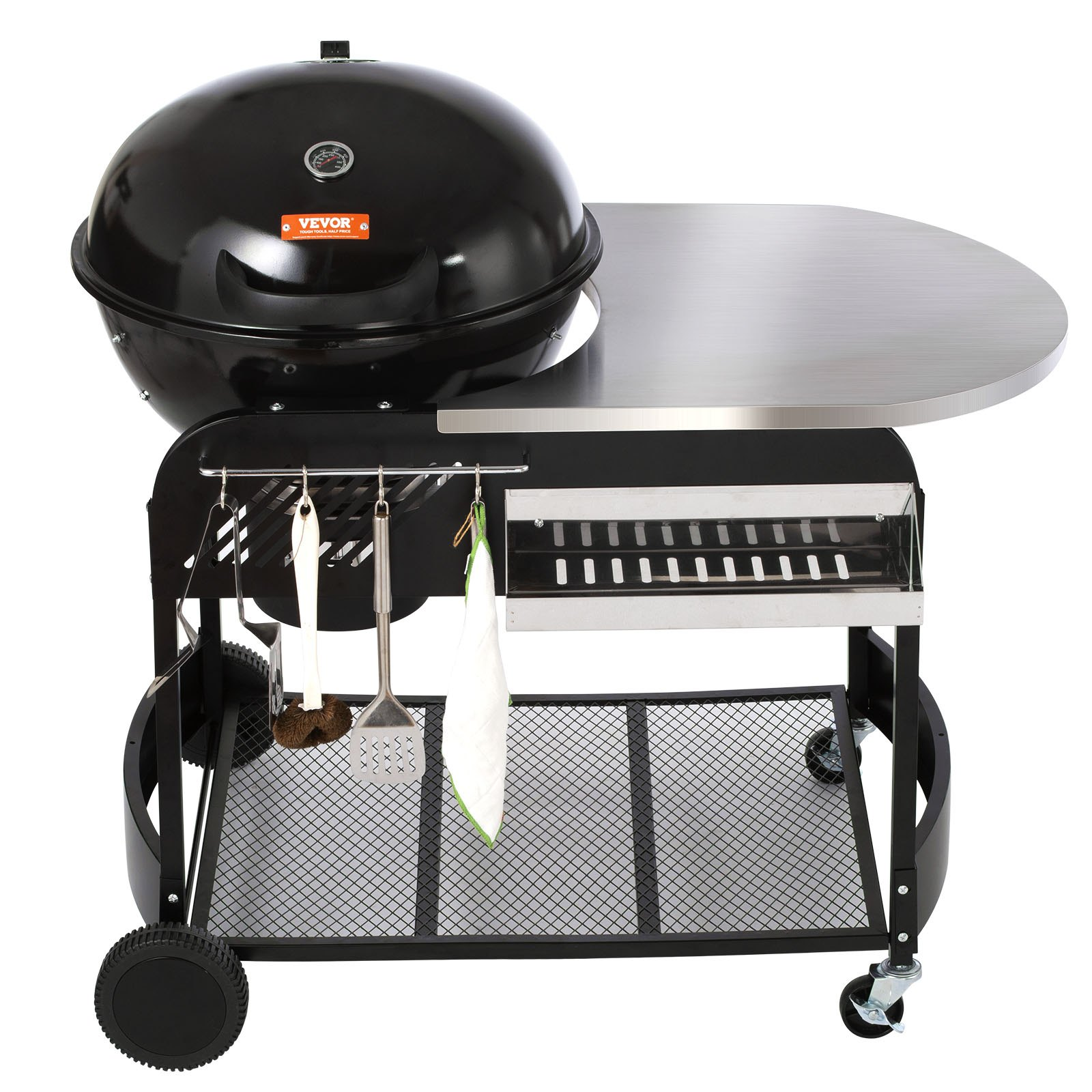 VEVOR 21 inch Portable Charcoal Grill, Propane Gas Kettle Grills with Cover and Cart, Heavy Duty Iron BBQ Grill, Freestanding Smoker for Outdoor Cooking, Barbecue Camping, Picnic, Backyard Black