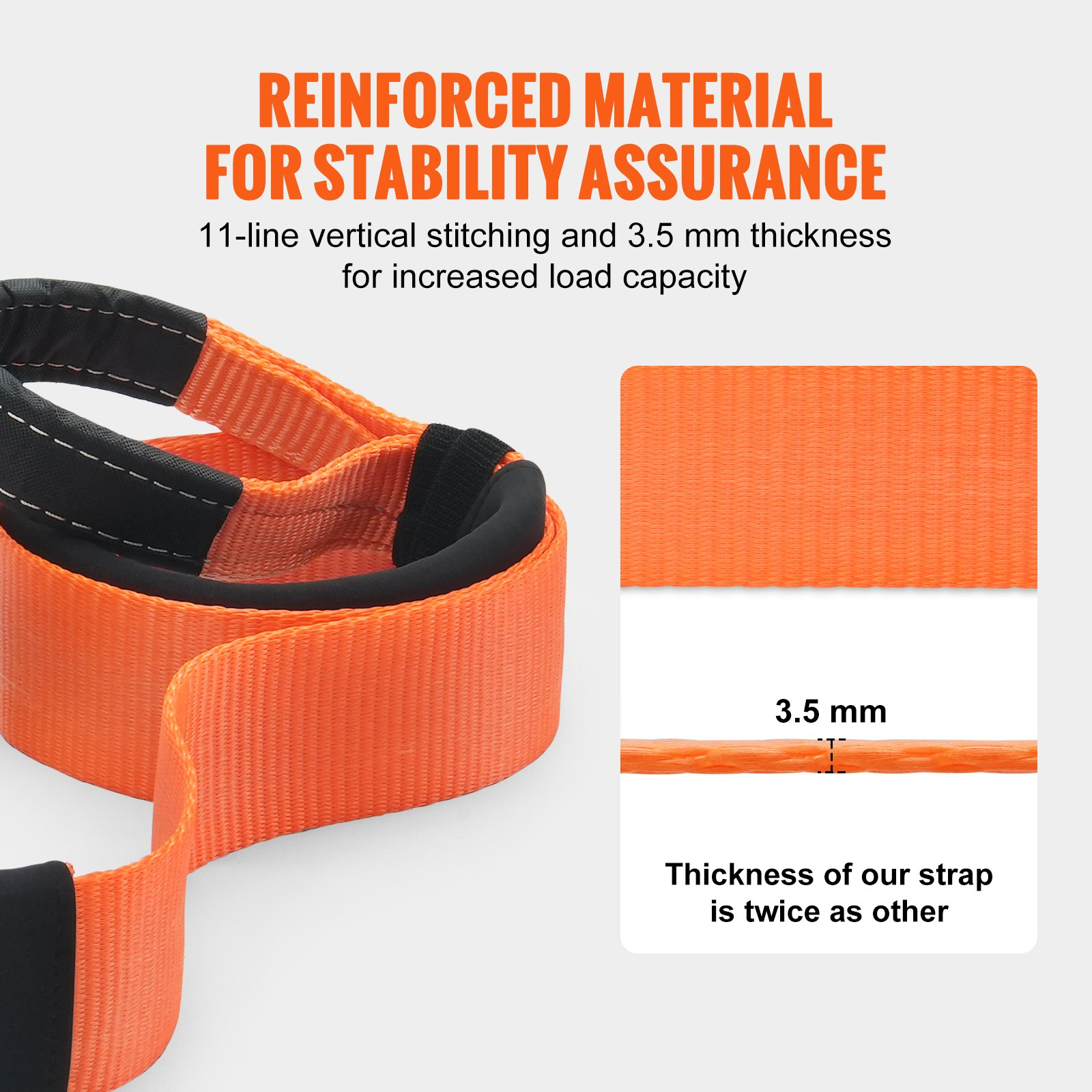 VEVOR Recovery Tow Strap 3 inches/7.6 cm, 8 feet/2.4 m 36,000 lbs/16,329 kg Break Strength, Triple Reinforced Loop Straps, Tree Saver, Winch Line Extension Strap, Off Road Towing and Recovery, Extreme Weather Resistance