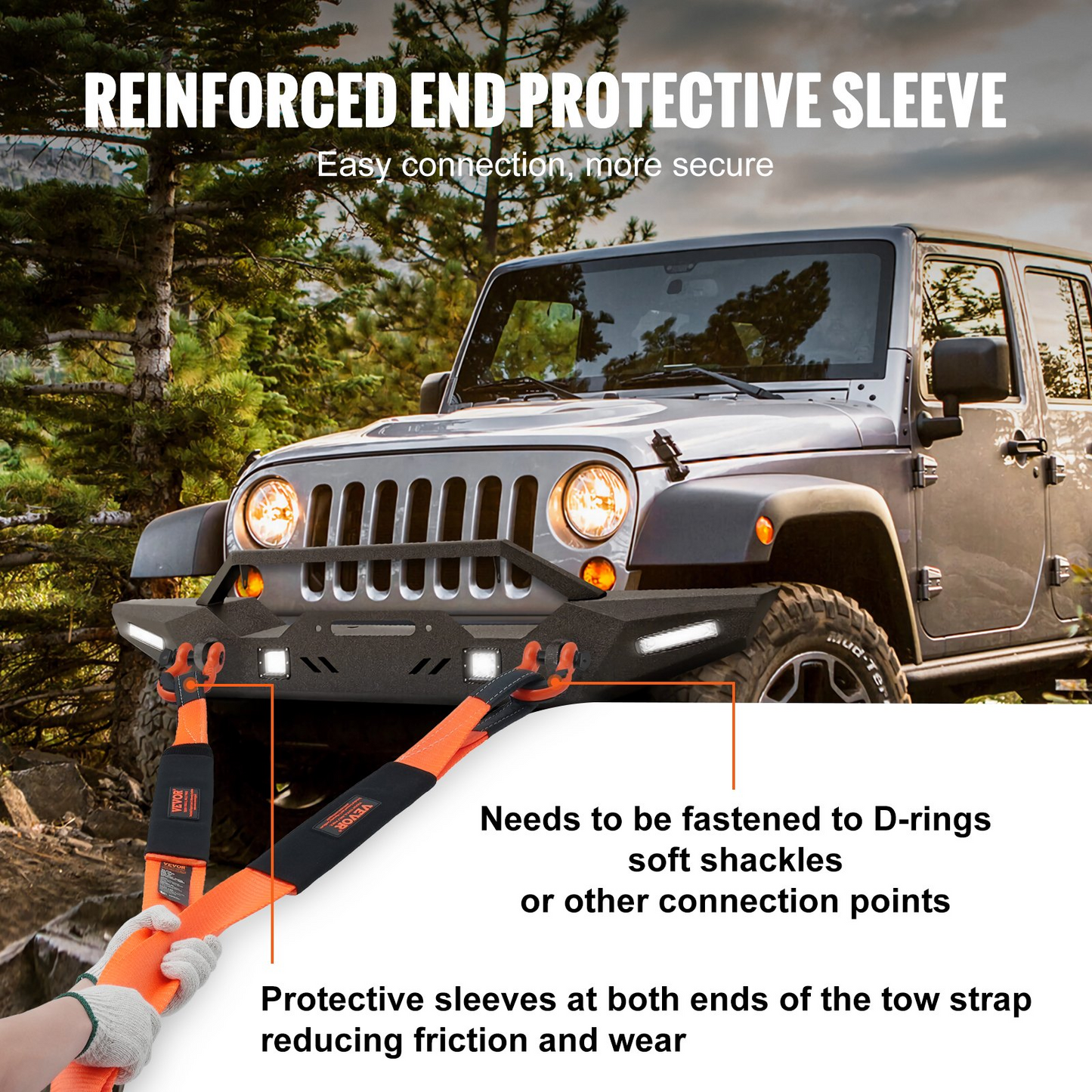 VEVOR Recovery Tow Strap 3 inches/7.6 cm, 8 feet/2.4 m 36,000 lbs/16,329 kg Break Strength, Triple Reinforced Loop Straps, Tree Saver, Winch Line Extension Strap, Off Road Towing and Recovery, Extreme Weather Resistance