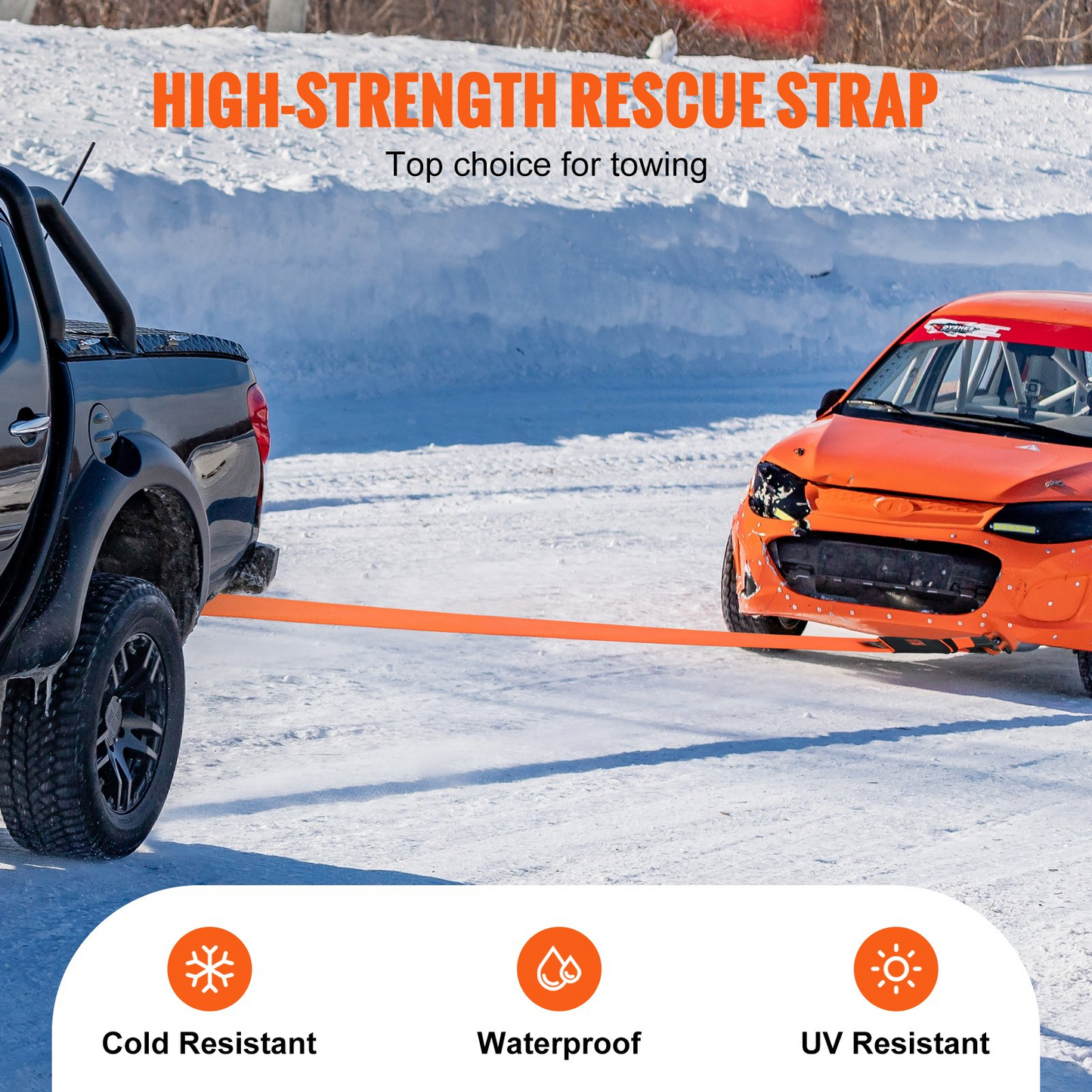 VEVOR Recovery Tow Strap 3 inches/7.6 cm, 8 feet/2.4 m 36,000 lbs/16,329 kg Break Strength, Triple Reinforced Loop Straps, Tree Saver, Winch Line Extension Strap, Off Road Towing and Recovery, Extreme Weather Resistance