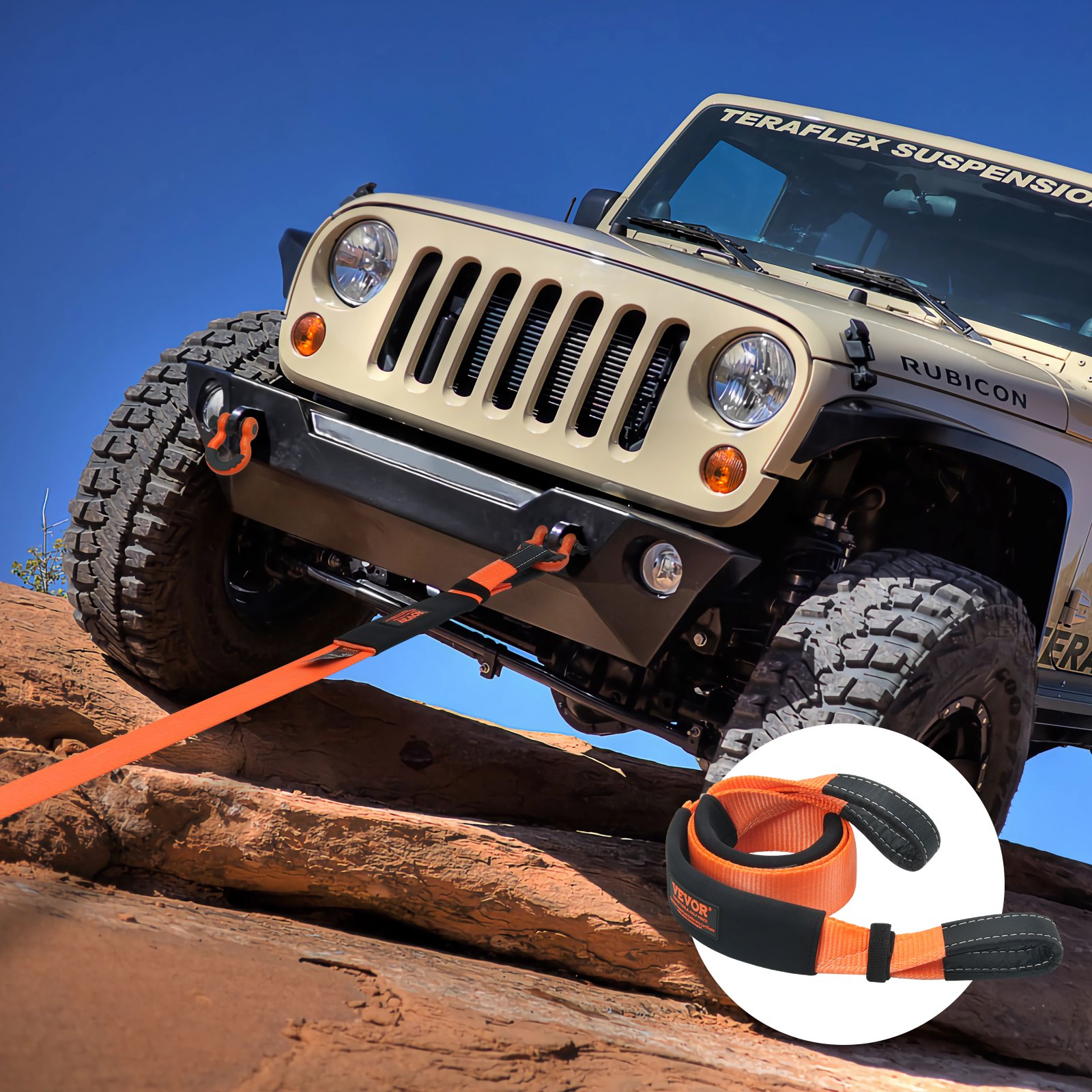 VEVOR Recovery Tow Strap 3 inches/7.6 cm, 8 feet/2.4 m 36,000 lbs/16,329 kg Break Strength, Triple Reinforced Loop Straps, Tree Saver, Winch Line Extension Strap, Off Road Towing and Recovery, Extreme Weather Resistance