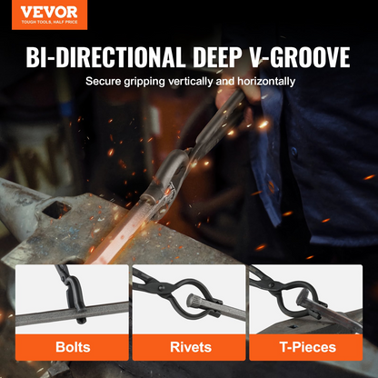 VEVOR Blacksmith Tongs, 45.7 cm V-Bit Bolt Tongs, Carbon Steel Forge Tongs with A3 Steel Rivets, for Long, Irregular, and Nail-shaped Forgings, for Beginner and Seasoned Blacksmiths and Bladesmiths