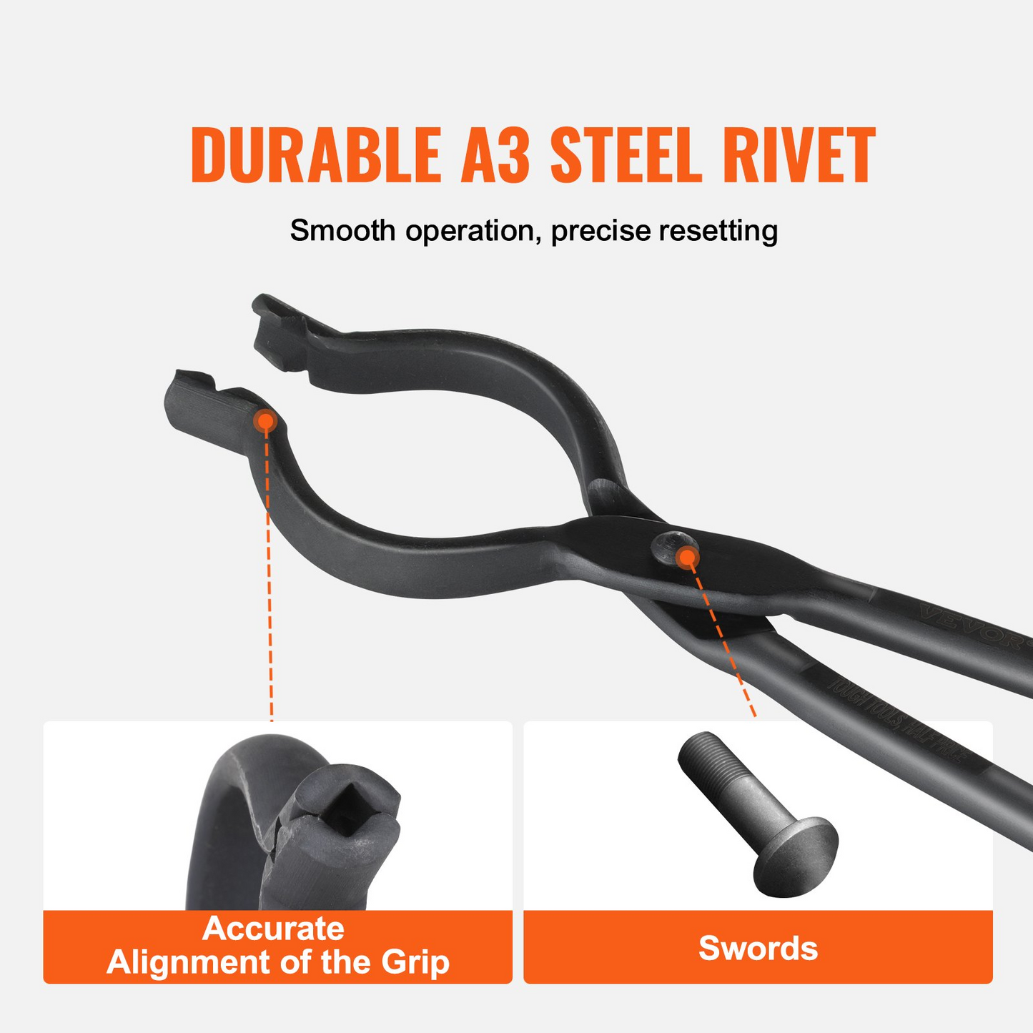 VEVOR Blacksmith Tongs, 45.7 cm V-Bit Bolt Tongs, Carbon Steel Forge Tongs with A3 Steel Rivets, for Long, Irregular, and Nail-shaped Forgings, for Beginner and Seasoned Blacksmiths and Bladesmiths