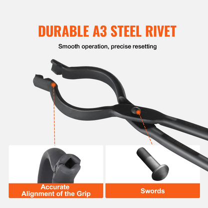 VEVOR Blacksmith Tongs, 45.7 cm V-Bit Bolt Tongs, Carbon Steel Forge Tongs with A3 Steel Rivets, for Long, Irregular, and Nail-shaped Forgings, for Beginner and Seasoned Blacksmiths and Bladesmiths