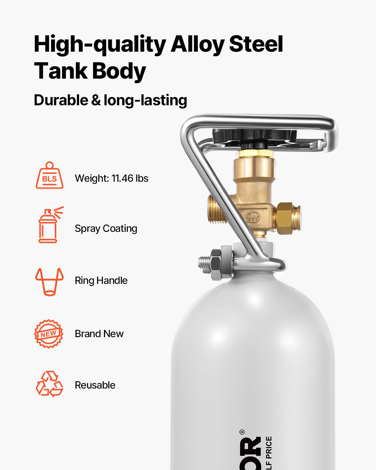 VEVOR CO2 Tank 4.41 lbs Aluminum Alloy Cylinder with DIN477 Valve TUV Approved