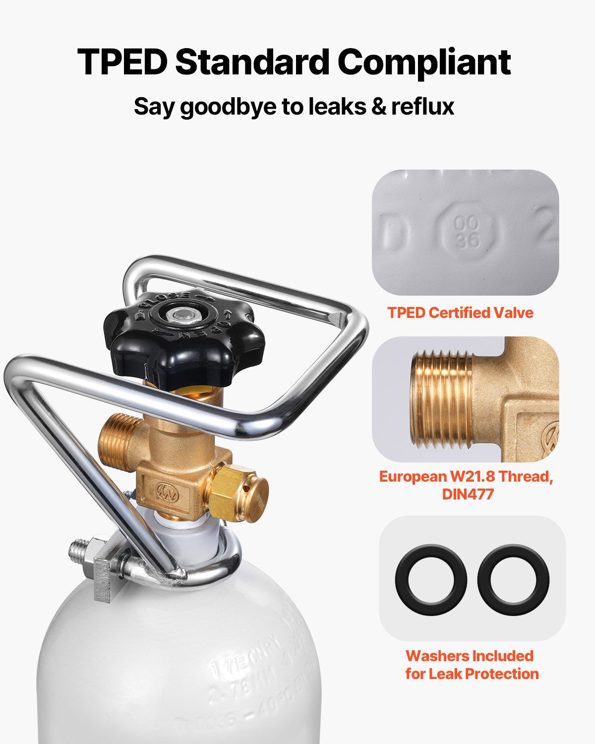VEVOR CO2 Tank 4.41 lbs Aluminum Alloy Cylinder with DIN477 Valve TUV Approved