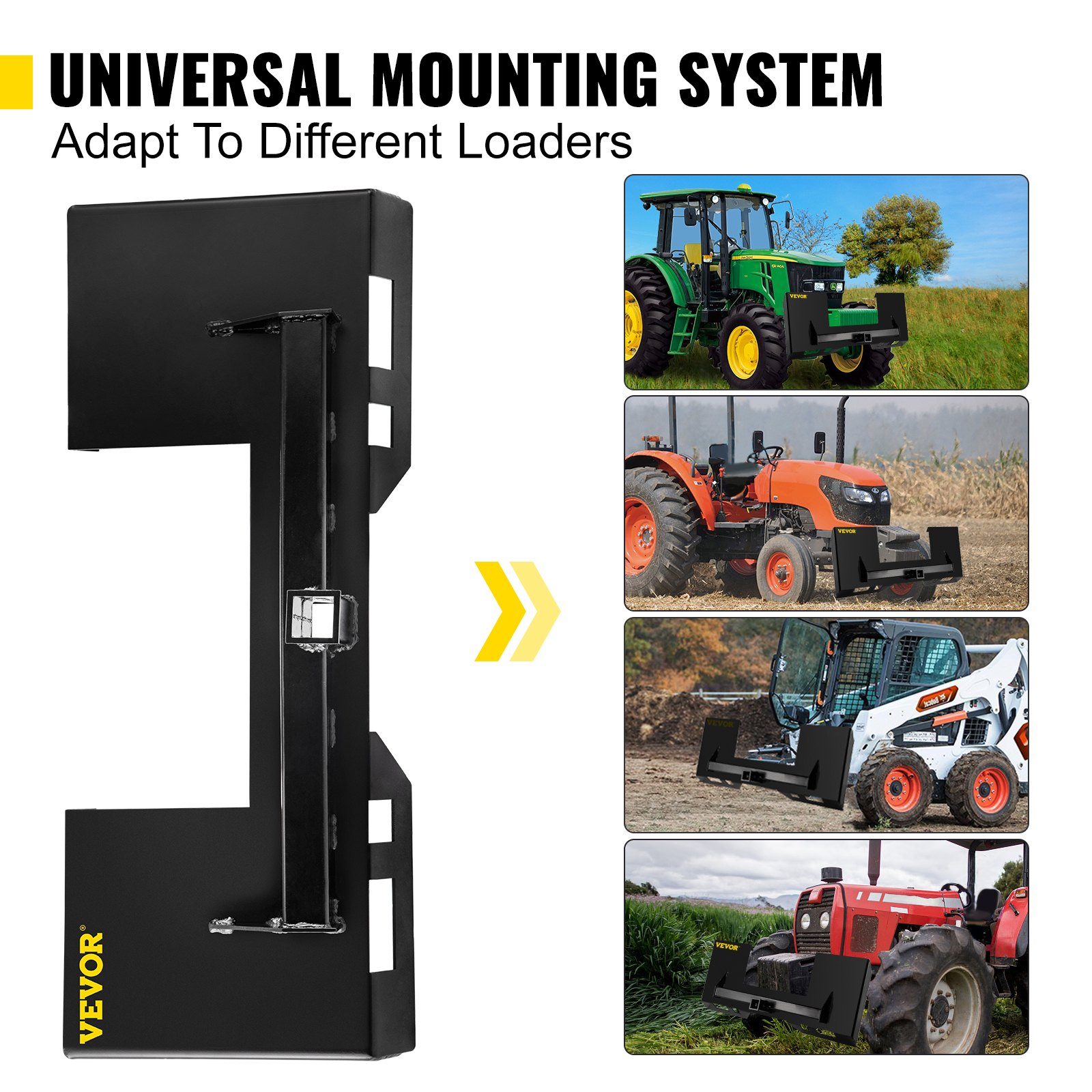 VEVOR Universal Quick Tach Skid Steer Mount Plate 1/4" Adapter Loader Black
