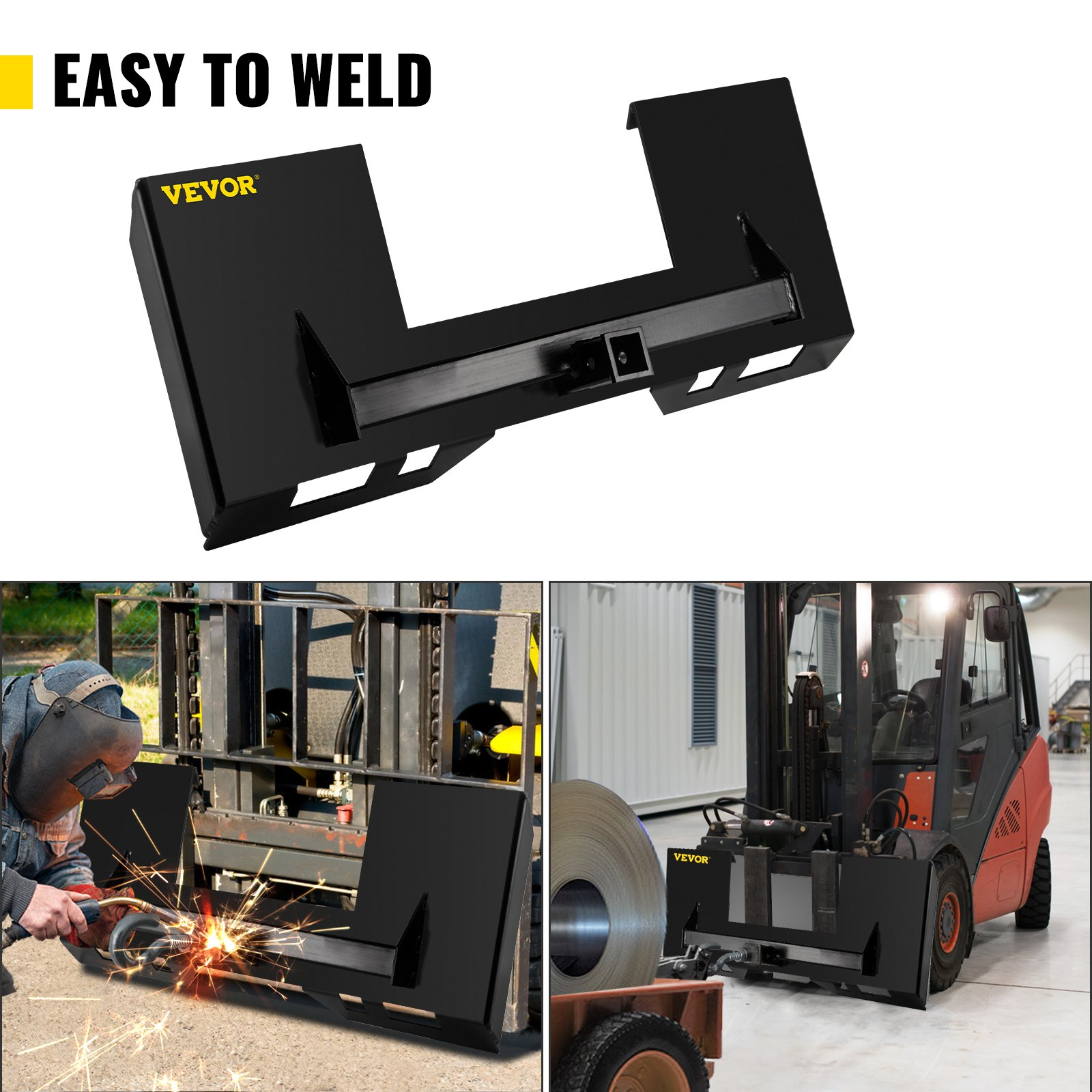 VEVOR Universal Quick Tach Skid Steer Mount Plate 1/4" Adapter Loader Black